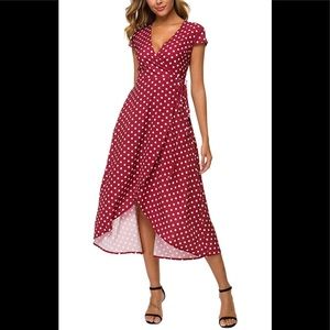 Summer V-Neck Wrap Polka Dot Maxi Beach Dress